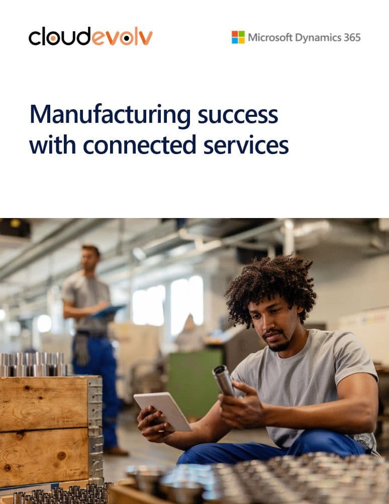 Manufacturing success with connected services cover showing factory workers.